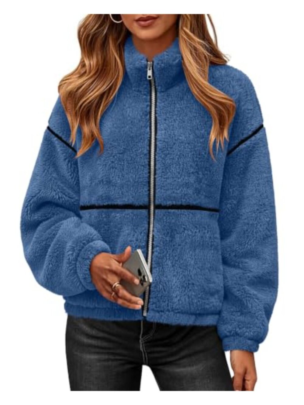 Sherpa Fleece Jacket Women Zip Up Oversized Winter Coat